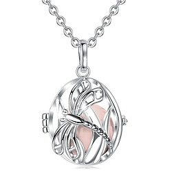 Totalcadeau Bola de Grossesse Libellule Bola grossesse - Cuivre plaqué argent - Forme libellule - Avec grelot rose - Longueur collier 114 cm