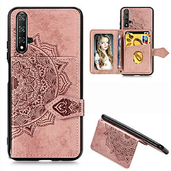 Wewoo Coque Pour Huawei Honor 20 Mandala Tissu magnétique en relief PU + TPU + PC Case avec support et fentes cartes et portefeuille et cadre photo et sangle or rose