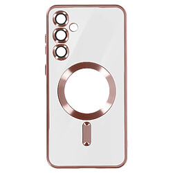 Avizar Coque MagSafe Samsung S24 - Rose Coque silicone - Contour chromé - Protection caméra