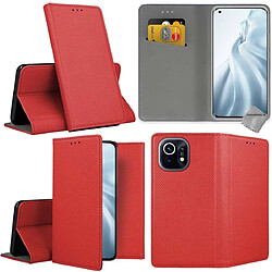 Htdmobiles Housse Xiaomi Mi 11 5G - Rouge Étui portefeuille - Coque en silicone - Film écran inclus