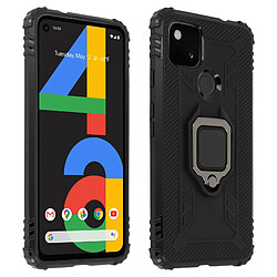 Avizar Coque Google Pixel 4A - Noir Coque antichoc avec bague support - Polycarbonate et silicone - Bords surélevés