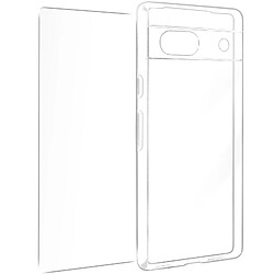 Avizar Coque Google Pixel 7a Transparent Pack protection 360° pour Google Pixel 7a - Coque transparente en silicone + Verre trempé
