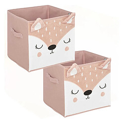 Atmosphera Lot de 2 boites de rangement Biche en velours - 29x29x29cm - Rose