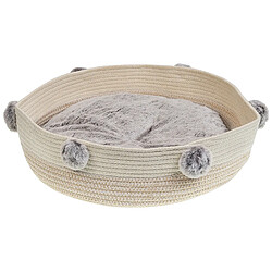 Beliani Lit animal ORTACA Coton Beige clair Lit rond pour animal - Coton - Lavable - Décoré de pompons