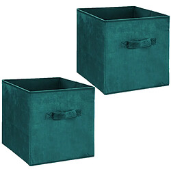 Toilinux Lot de 2 Boites de rangement design velours Mix n' modul - L. 31 x l. 31 cm - Bleu Canard