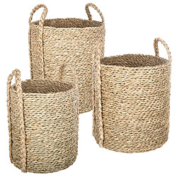 Atmosphera lot de 3 paniers de rangement ronds - naturel