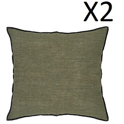 Pegane 2 Coussins Décoratifs - Lin et Coton Vert Kaki