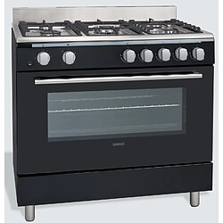 Sogelux CG9060N Piano de cuisson gaz - 5 foyers - Four gaz - Noir/Inox - Sécurité thermocouple