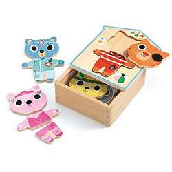 Djeco Puzzle en bois animaux à habiller - 6 x 3 pièces