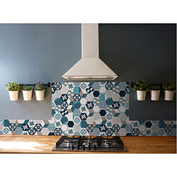 Cpm Crédence adhésive carreaux en aluminium Exa - L. 20 x l. 90 cm - Bleu