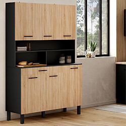 Idmarket Buffet de Cuisine Cina - Noir/Hêtre