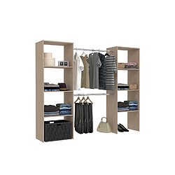 Concept Usine Dressing bois avec 6 étagères et 2 penderies : 220 x 40 x 180 cm ELYSEE