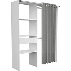But Kit dressing BARI - Blanc Kit dressing - 143,5 x 181,9 cm - Double penderie, 3 étagères - Rideau gris