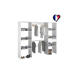 Concept Usine Dressing blanc 6 étagères, 1 tiroir, 2 penderies 220 x 40 x 180 cm ELYSEE