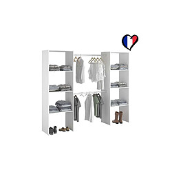 Concept Usine Dressing blanc 6 étagères, 2 penderies 220 x 40 x 180 cm ELYSEE