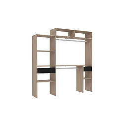Concept Usine Dressing bois extensible avec 2 penderies, 4 étagères et 1 tiroir ELYSEE