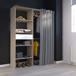 Concept Usine Dressing rideau, 4 étagères, 2 penderies et 1 tiroir 143x48x182 bois PARIS