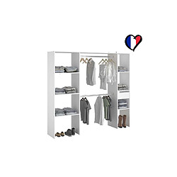 Concept Usine Dressing blanc 6 étagères, 1 tiroir, 2 penderies 198 x 40 x 180 cm ELYSEE