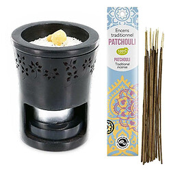 Encens Du Monde Brûle-parfum en pierre noire + encens Patchouli
