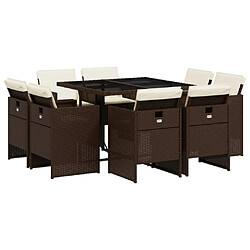 VIDAXL Ensemble à manger de jardin 9 pcs - Marron Poly Rotin