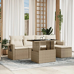 vidaXL Salon de jardin avec coussins 6 pcs beige Salon de jardin résine tressée - Table ajustable - Modulable - Confort optimal
