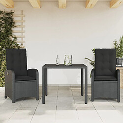 vidaXL Ensemble à manger de jardin 3 pcs - Noir