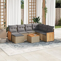 vidaXL Salon de jardin bois et résine tressée - Beige Salon de jardin - 8 pièces - Résine tressée - Bois d'acacia - Coussins inclus