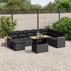 vidaXL Salon de jardin 9 pcs avec coussins - Noir Salon de jardin modulable - Résine tressée - Dessus de table réglable - Coussins lavables