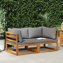 Canapés d'angle sectionnels VIDAXL - 2 pcs - Gris foncé Canapé d'angle de jardin - Bois d'acacia - Coussins polyester - Conception modulaire - Résistance aux intempéries