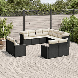 VIDAXL Salon de jardin 11 pcs - Noir Salon de jardin avec accoudoirs larges - Résine tressée - Rangement sous assise - Pieds réglables