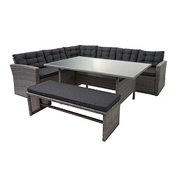 Decoshop26 Ensemble salon de jardin terrasse polyrotin gris banc coussin 04_0003048