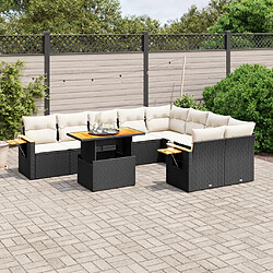 vidaXL Salon de Jardin 10 pcs - Noir Ensemble modulable extérieur - Table réglable - Accoudoir gaz - Coussins amovibles