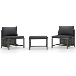VIDAXL Salon de jardin 3 pcs - Gris Salon en résine tressée avec coussins - Conception modulaire - Rangement sous assise - Pliable
