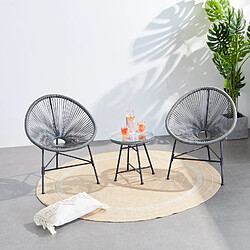 Avis Concept Usine Salon de jardin 2 fauteuils ronds et table basse gris ACAPULCO