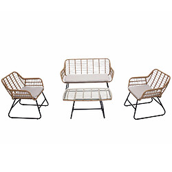 Concept Usine Salon de jardin 4 places en rotin et acier beige et noir PAREA
