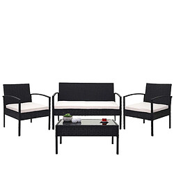 Decoshop26 Ensemble extérieur balcon/jardin polyrotin noir coussin crème