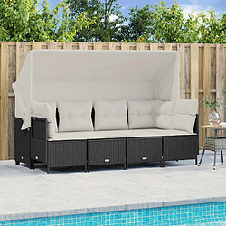 vidaXL Salon de jardin noir 5 pcs résine tressée Ensemble salon de jardin en résine tressée - Auvent rétractable - Housse lavable - Modulaire