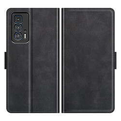 Motorola Edge 20 Pro - Étui PU Noir Étui double fermeture magnétique - Protection intégrale - Support pliable