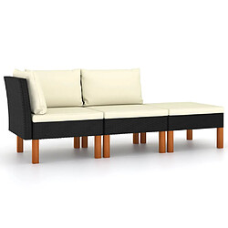 vidaXL Salon de jardin 3 pcs - Noir