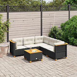 vidaXL Salon de jardin 6 pcs - Noir Résine tressée Salon de jardin - Matériau durable - Coussins épais - Dessus bois d'acacia