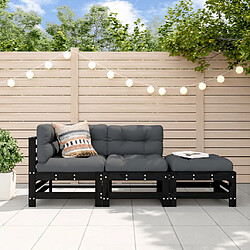 vidaXL Salon de jardin 3 pcs - Noir bois massif de pin