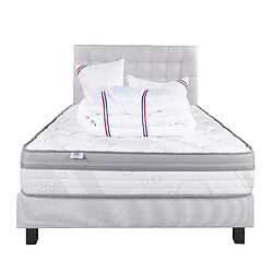 LUXURY LITERIE Ensemble matelas Relaxation 160x200 cm + sommier gris ep20cm + 2 oreillers + couette + Tête de Lit