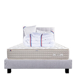 LUXURY LITERIE Ensemble matelas Sublime 140x190 cm + sommier gris ep20cm + 2 oreillers + couette