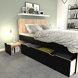 Avis Le Quai Des Affaires Lit double ZENIA 140x190 + 2 chevets + 2 tiroirs / Décor Chêne blanchi & noir