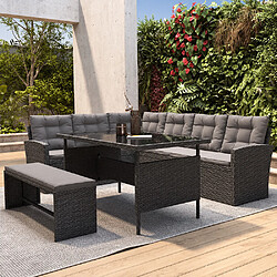 Avis Concept Usine Salon de jardin 8 places en résine anthracite et coussins gris MOOREA