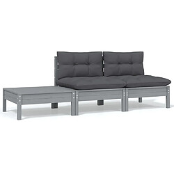 vidaXL Salon de jardin 3 pcs - Gris