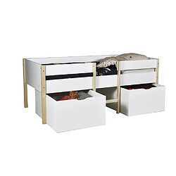 Le Quai Des Affaires Lit mi-hauteur ZEPHIR 90x190 + 2 grands tiroirs + sommier / Blanc & vernis naturel