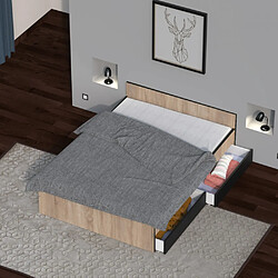 Le Quai Des Affaires Lit KAPPA 140x190 cm + 2 tiroirs / Décor chêne Blanchi et Noir pas cher