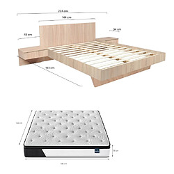 Acheter Le Quai Des Affaires Lit COOL 140x190 cm + 2 chevets + sommier + matelas CASSIE / Décor Chêne blanchi