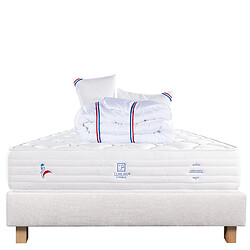 LUXURY LITERIE Ensemble matelas Patriote Mousse 140x190 cm + sommier beige ep20cm + 2 oreillers + couette